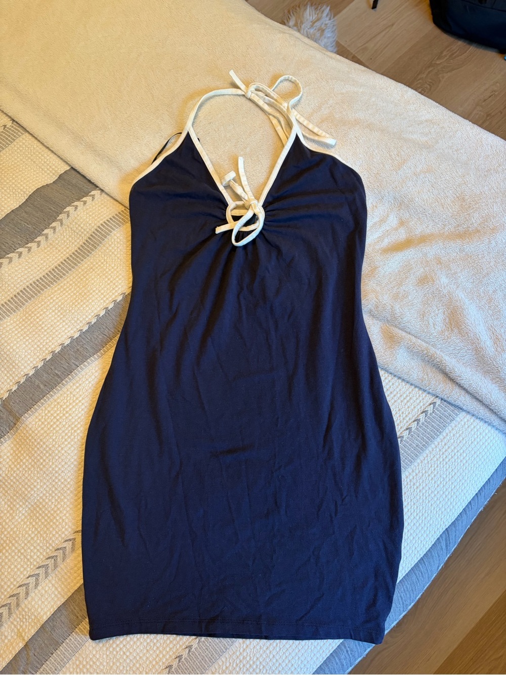 H&M Navy Halter Dress with White Trim